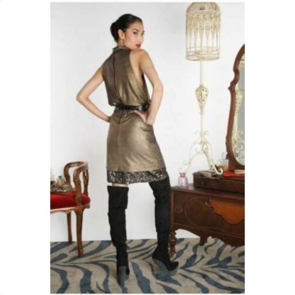 Alice + Olivia Estelle Gold Shimmer Sequin Dress L - Picture 3 of 8